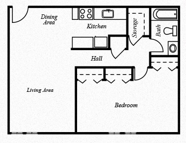 1 Bedroom 1 Bath Floor Plan at The Montecito, Colorado Springs, CO